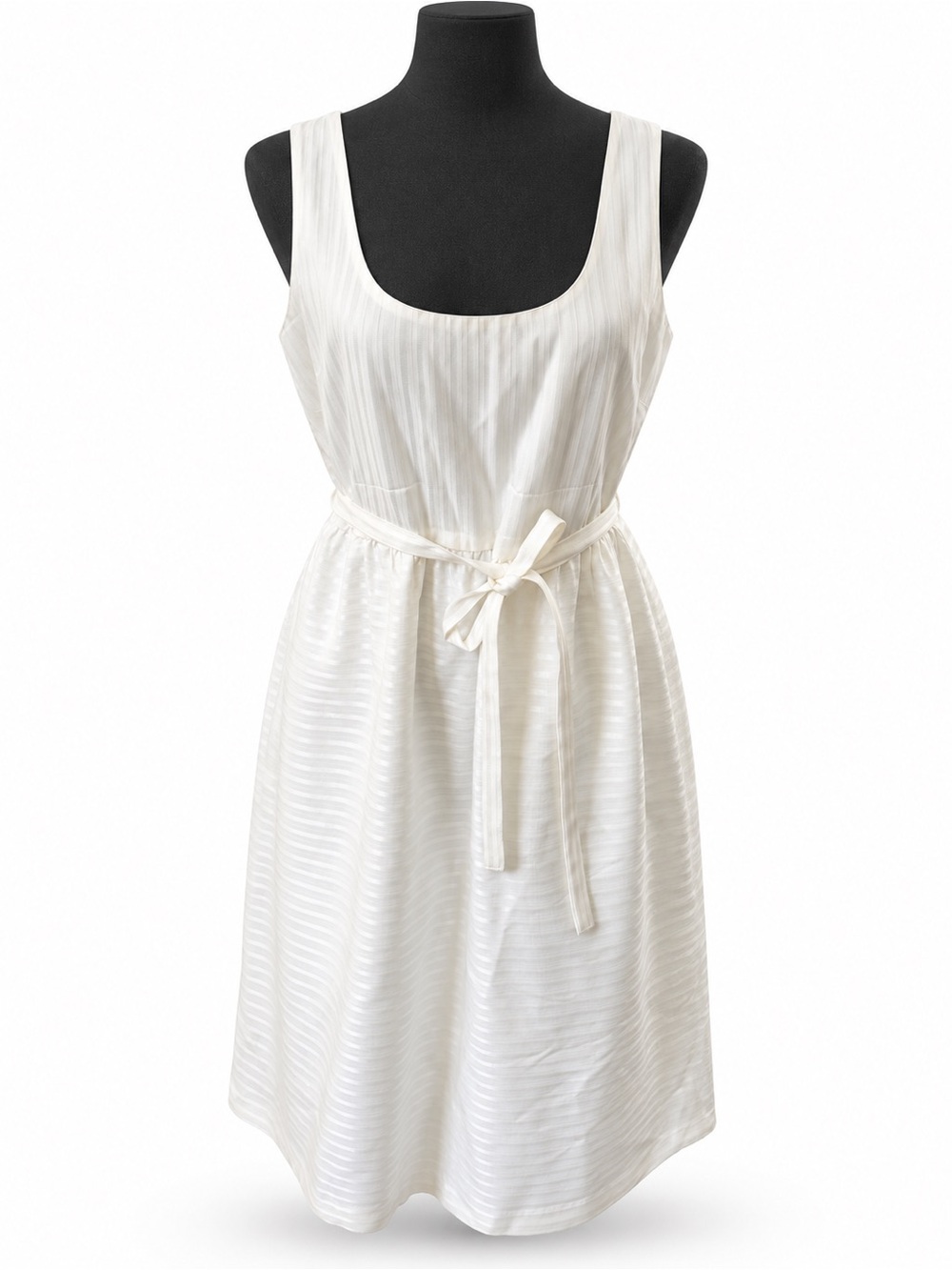 Theory Ivory Textured Tie-Waist Sleeveless Midi Dress Size 10